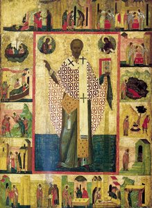 Sankt Nikolaus af Zaraisk med scener fra hans liv, begyndelsen af det 16. århundrede. af Russian icon.