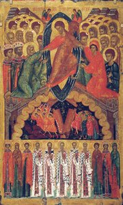 Nedstigningen til helvede, med udvalgte hellige, slutningen af det 15. århundrede. af Russian icon.
