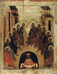 Helligåndens nedstigning på apostlene, c1410. af Russian icon.