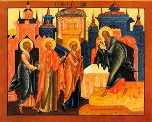 Præsentationen af Jesus ved templet, begyndelsen af det 19. århundrede. af Russian icon.