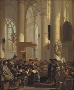 Interiør af en hollandsk kirke af Rutger van Langevelt