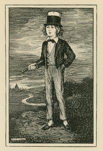 Et imaginært portræt af Charles Dickens som ung dreng (gravering) af Ruth Cobb