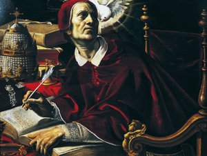 Saint Gregory Great, maleri af Rutilio Manetti (1571-1639), olie på lærred, 67x89 cm, Italien