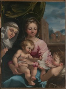 Jomfru og barn med den unge Sankt Johannes Døberen og Sankt Katarina af Siena af Rutilio Manetti
