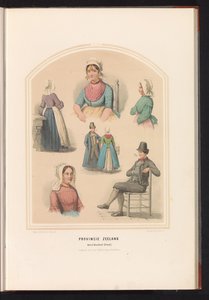 Traditionelt dragt af Noord-Beveland i Zeeland, 1857 Zeeland provinsen. Noord Beveland (ø) / XVIII (titel på objekt)
