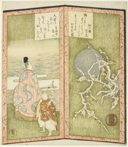 Blommeblomster og digter, fra en hexatykon uden titel, der viser et par foldeskærme af Ryuryukyo Shinsai