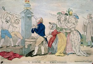 En scene i Cheltenham. Satirisk tegneserie, pub. 1788 af S.W. Fores