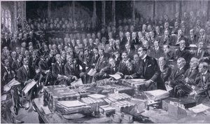 En af de mest betydningsfulde begivenheder i parlamentets historie 3. august 1914, fra Cassells History of the British People udgivet af Waverley Book Company Limited, ca. 1940