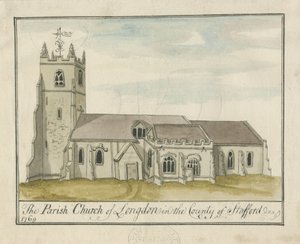 Longdon Church: akvarelmaleri af S Bentley