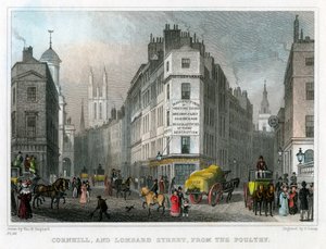 Cornhill og Lombard Street fra Poultry, City of London, 1830.