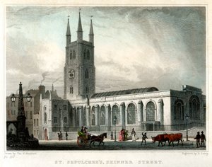 St Sepulchres Church, Skinner Street, City of London, c1830.