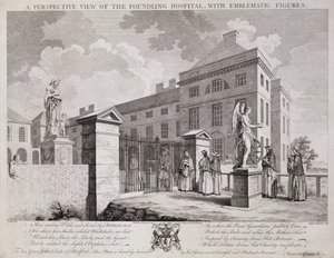 Perspektivisk billede af hoftehospitalet med emblematiske figurer, 1749 af S. Vale