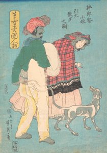 En ung fransk dame og en siamesisk tjener tager en hund en tur, november 1860., november 1860.