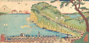 Daimyos processioner passerer langs Tokaido, 1800-tallet.
