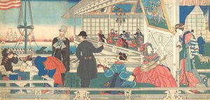 Hjem for udenlandske købmænd i Yokohama, 9. måned, 1861. af Sadahide Utagawa