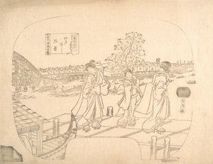 Proof Line-Block Print for Fan, 1800-tallet. af Sadahide Utagawa