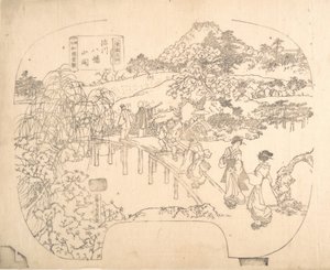 Proof Line-Block Print for Fan, 1800-tallet. af Sadahide Utagawa