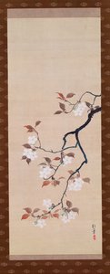 Hængende rulle, der viser Cherry Blossoms, fra A Triptych of the Three Seasons, japansk, tidligt i det 19. århundrede