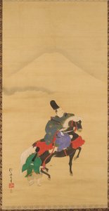 Narihira reitet unterhalb des Fuji af Sakai Hoitsu