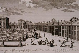 Udsigt over et af orangerierne i prinsen af Schwarzenbergs have, Wien, indgraveret af Georg-Daniel Heumann (1691-1759), udgivet ca. 1724-37 (stik) (se også 170855)