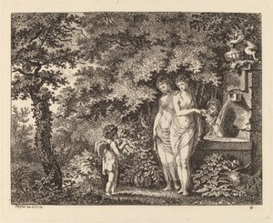 Eros med tre piger ved et springvand, 1770. af Salomon Gessner
