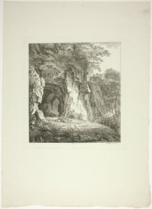 Hyrder og får hviler under en bro, plade syv fra Paysages Dédiés à M. Warelet af Salomon Gessner