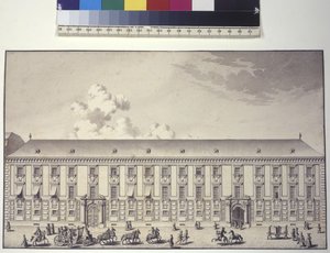 Helside: forside af paladset ved Nos (tuschtegning) af Salomon Kleiner