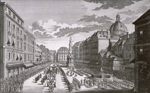 Udsigt til en procession i Graben, graveret af Georg-Daniel Heumann (1691-1759) af Salomon Kleiner