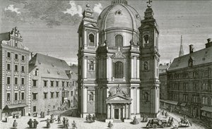 Udsigt over Peterskirche, Wien indgraveret af Johann Bernard Hattinger