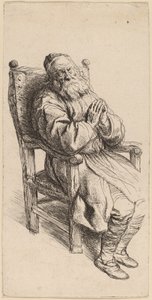 Gammel mand sover i en lænestol af Salomon Koninck