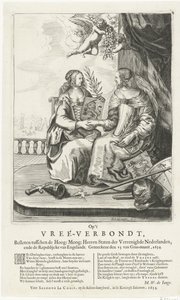 Frase til freden i Westminster, 1654 Paa Vree-Verbondt, Lukket mellem det Høje: Moog: Heeren Staten der Vereenighde Nederland, ende Republikcke van Englandt. Geteeckent den 15 van Gras-maant, 1654 (titel på objekt) af Salomon Pietersz. Lachair