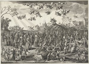 Ægteskabsfælden: Allegori om ægteskab Billede af huwelyx i form af en fuyk (titel på objekt) af Salomon Savery (attributed to)