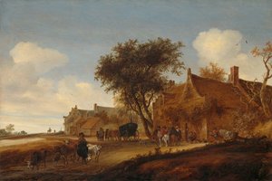 Landskab med rejsende foran en kro af Salomon van Ruisdael or Ruysdael