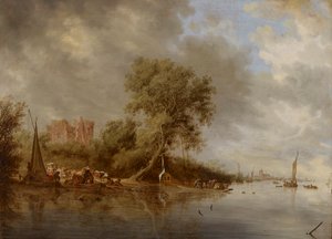 Flodlandskab med ruinerne af slottet Egmond, 1641. af Salomon van Ruisdael or Ruysdael