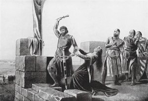 Alonso de Guzman kaster sin dolk til Don Juan (litografi) af Salvador (after) Martinez Cubells