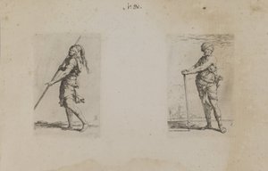 (Figurine Series) Mand med fjerklædt hat, set fra siden af Salvator Rosa