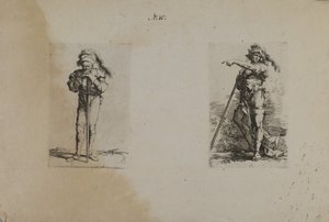 (Figurserie) Gammel mand med fjerklædt hat og hvilende hænder af Salvator Rosa