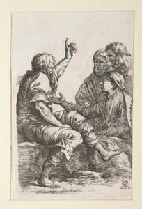 En gammel mand taler med tre mænd af Salvator Rosa