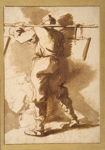 Baggrundsbillede af en vandbærer, en anden figur bagved ham (pen og blæk med vask over kridt på papir) af Salvator Rosa