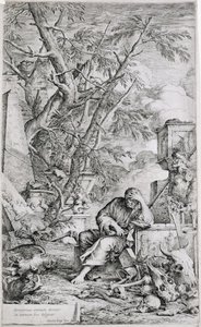 Demokrit i meditation (gravering) af Salvator Rosa