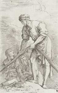 Figurin: En mand, der trækker et net ind af Salvator Rosa
