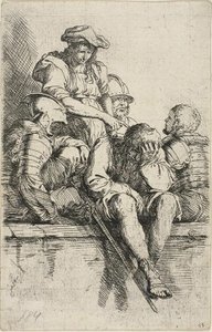 Fire krigere og en stående ungdom, der peger ned på en af dem, fra Figurine-serien af Salvator Rosa