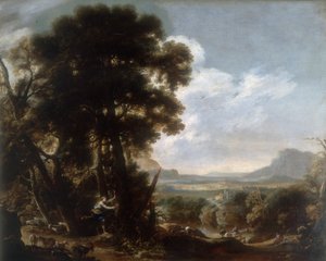 Hermina udskærer navnet Tancredi på et træ, værk af Salvatore Rosa, konserveret på Galleria Estense i Modena af Salvator Rosa