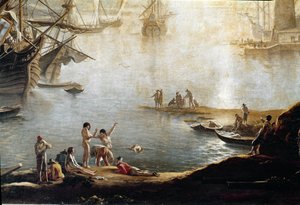 Havnens lystbådehavn, detalje (olie på lærred af Salvator Rosa