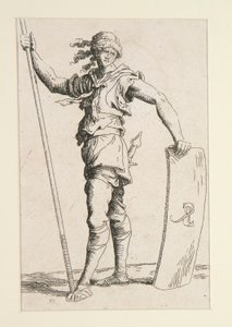 Soldat med lanse og skjold af Salvator Rosa