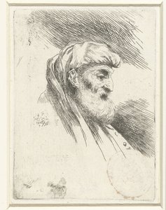 Hoved af en gammel mand med skæg Lille undersøgelse af hoveder med orientalsk hovedbeklædning (serietitel) af Salvatore Castiglione (signed by artist)