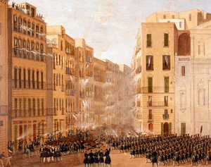 Bourbonhæren reagerede mod opstandene i Napoli i maj 1848 Detail. Maleri af Salvatore Fergola (1799-1877) Napoli, Museo Nazionale di San Martino