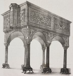 Gammel ambo i Sessa Aurunca-katedralen, Campania, Italien, litografi af Salvatore Puglia efter tegning af Pasquale Mattei (1813-1879) fra Poliorama Pittoresco, n 43, 31. maj af Salvatore Puglia