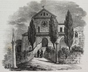 Casamari kloster, Veroli, Lazio, Italien, litografi af Salvatore Puglia fra Poliorama Pittoresco, n 47, 1. juli