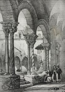 Cloister of Church of Saint Dominic, Palermo, litografi af Salvatore Puglia fra Poliorama Pittoresco, n 11, 23. oktober af Salvatore Puglia